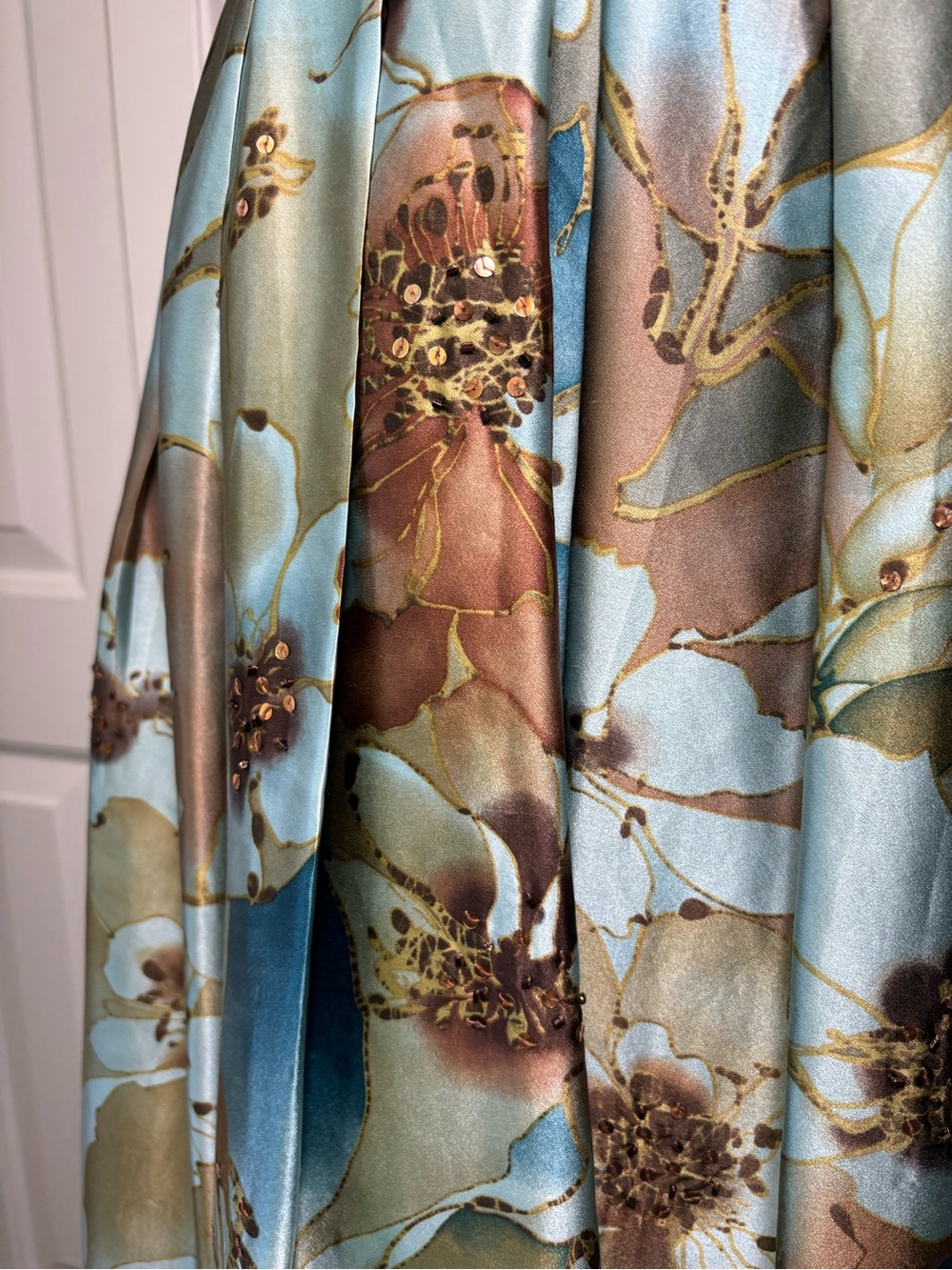 Vtg Y2K Adrianna Papell 100% Silk Halter Dress Watercolor Floral Sequin Size 4 - Picture 7 of 14
